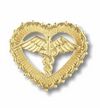 Caduceus inside Filigreed Heart Emblem Pin